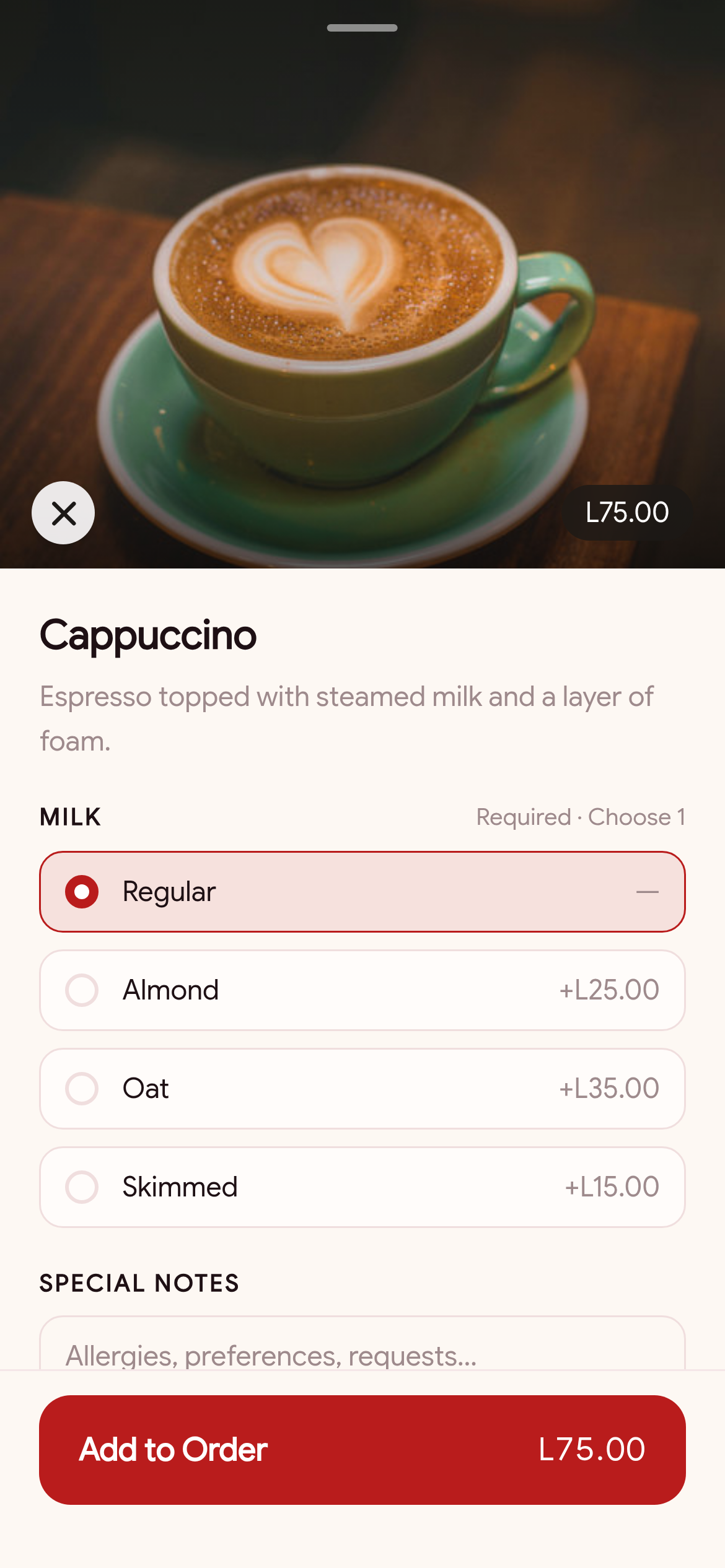 Agregar ítem al pedido en Cheflink