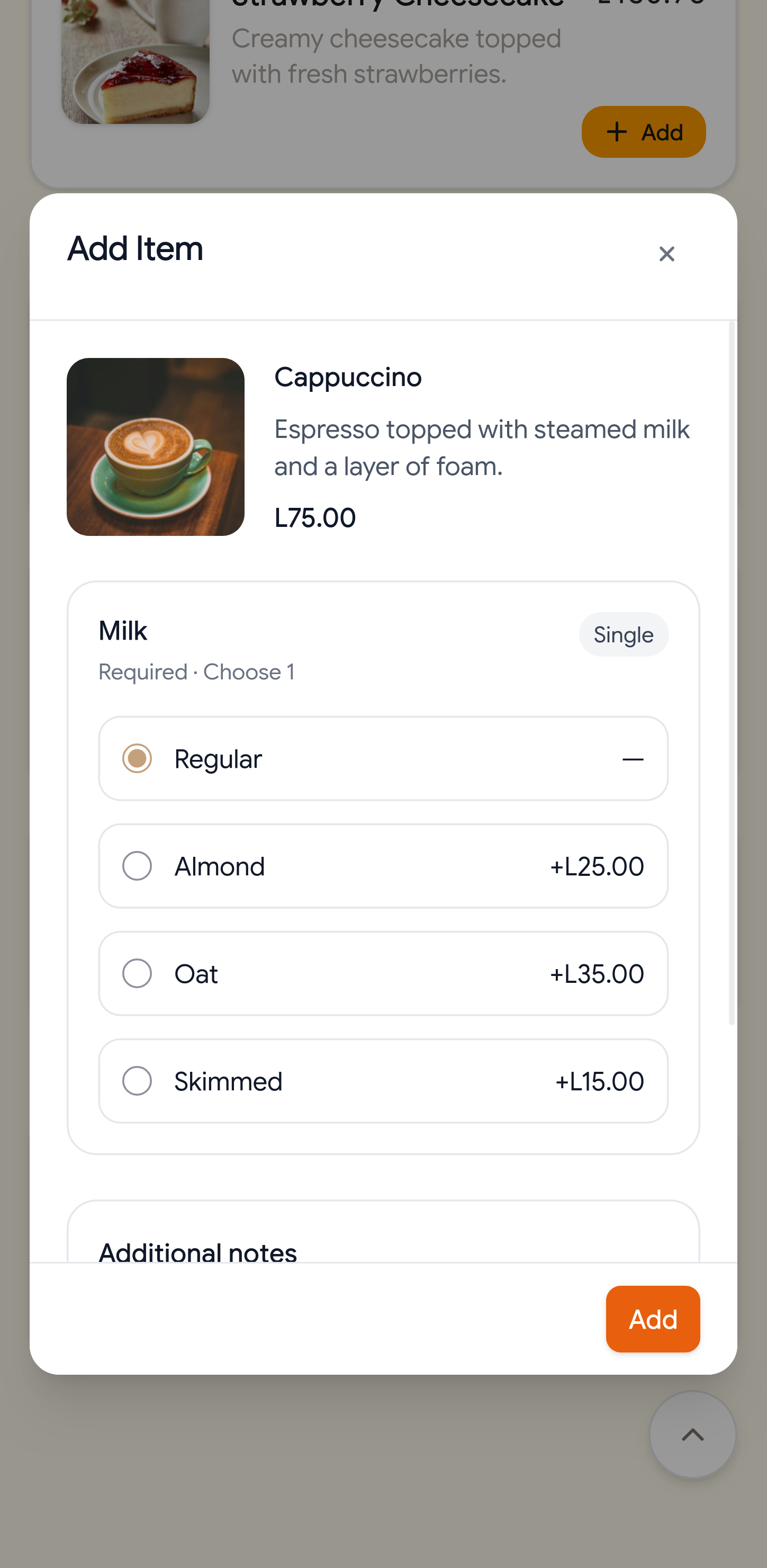 Agregar ítem al pedido en Cheflink