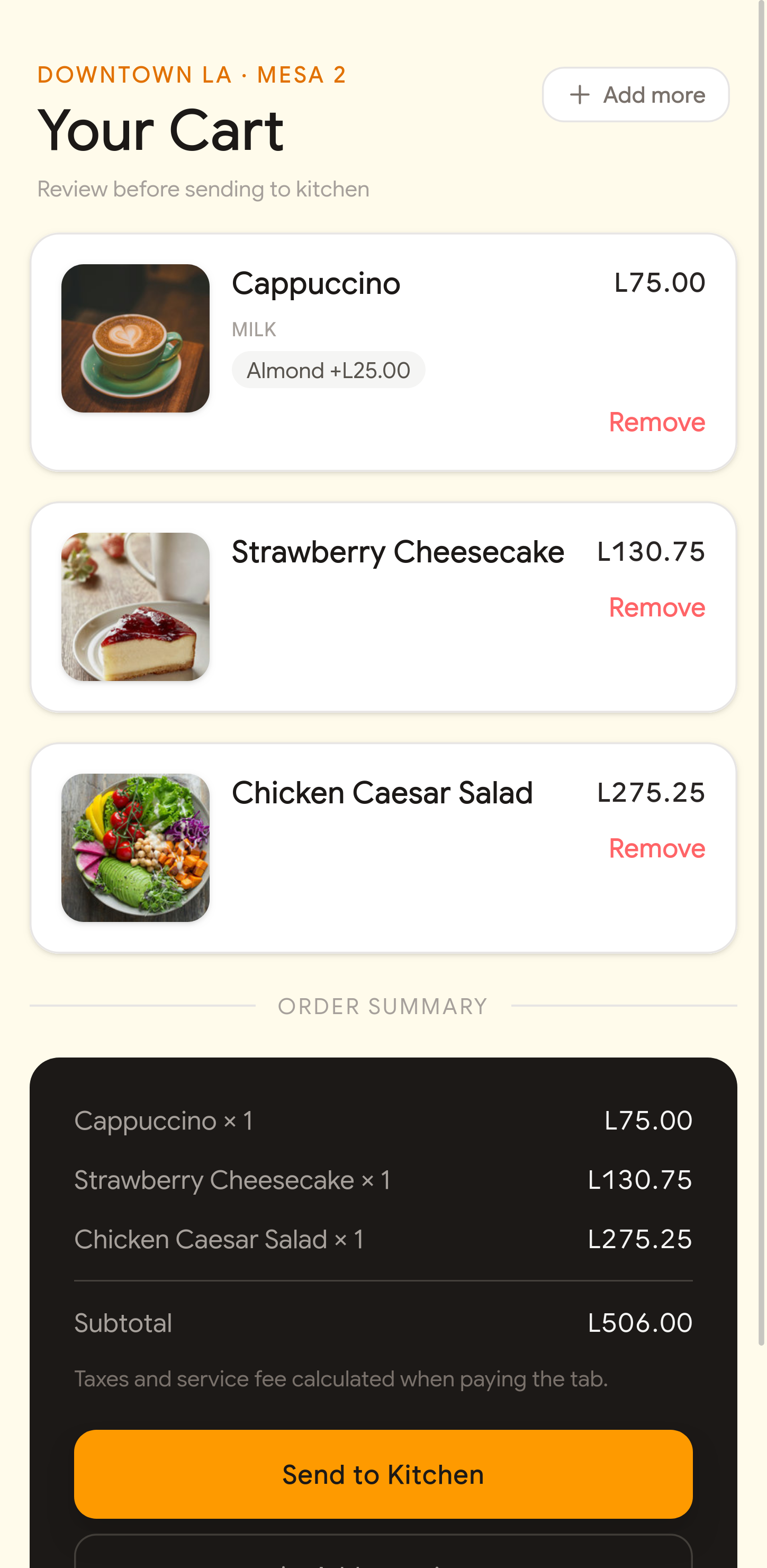 Carrito de pedido en Cheflink