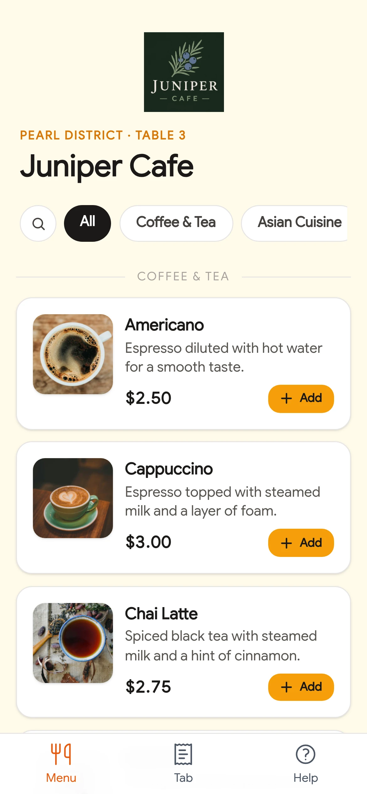 Menu: Scan and order from the table.