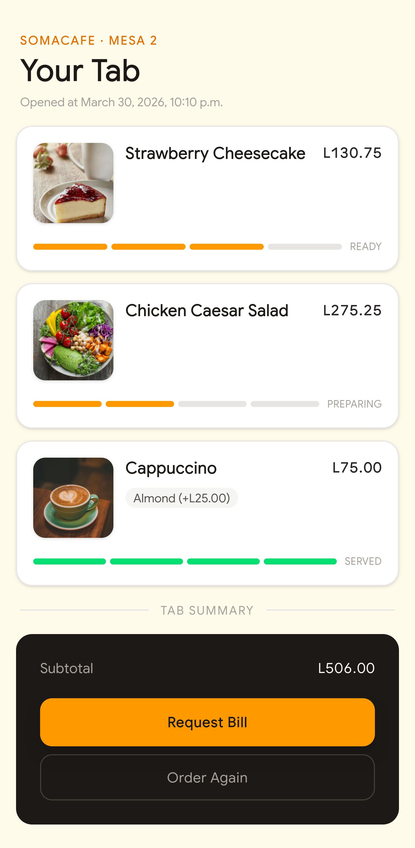 Progreso del pedido en Cheflink